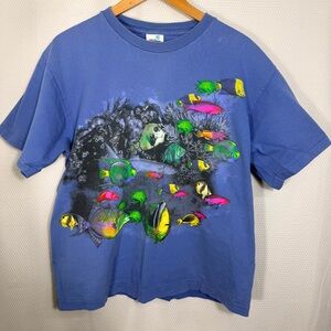 Vintage Natural Wonders Blue Tropical Fish Graphic T-Shirt